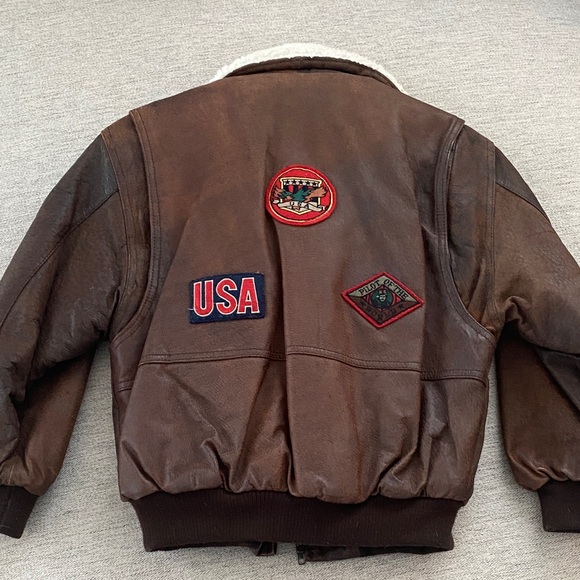 Boy’s Brown Leather Aviator Jacket with Patches - Picture 7 of 9
